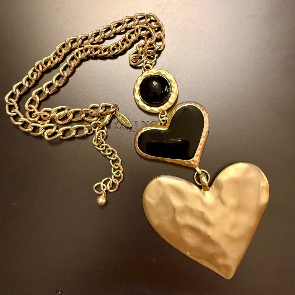 Natasha Chunky Gold Tone Floating Heart Statement Necklace